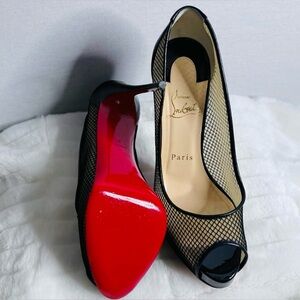 Authentic Christian Louboutin Black Mesh Peep Toe Heels
